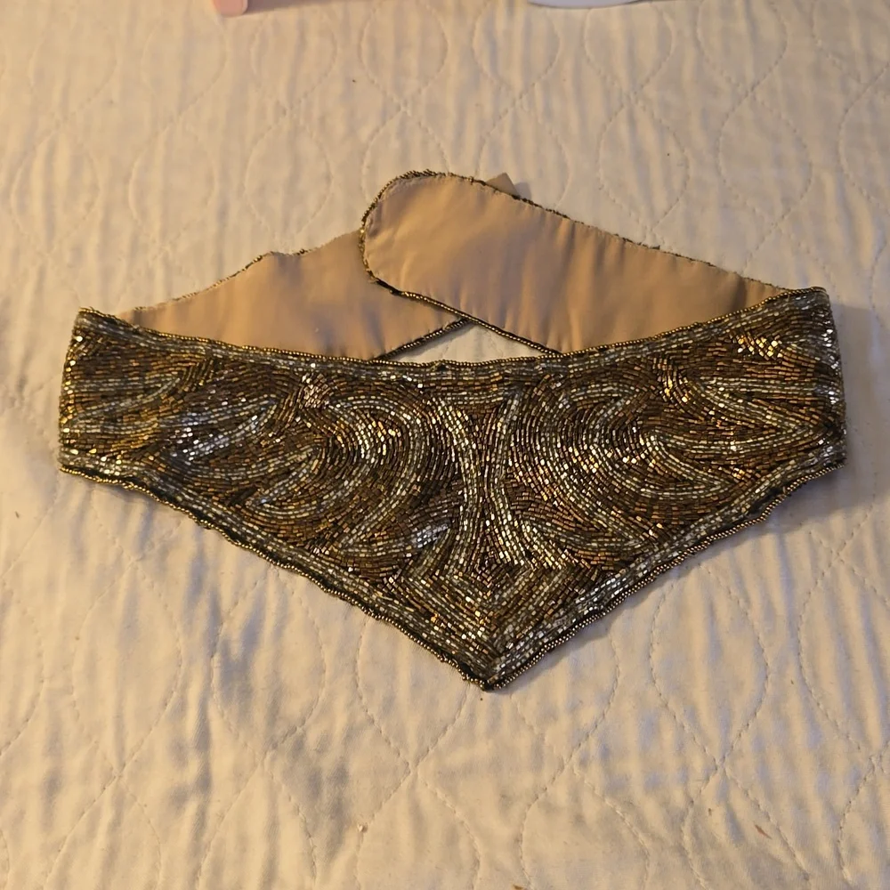 Bronze/Silver Beaded Belt Satin Back Handmade-Add to your Dresses or Gowns 26 in